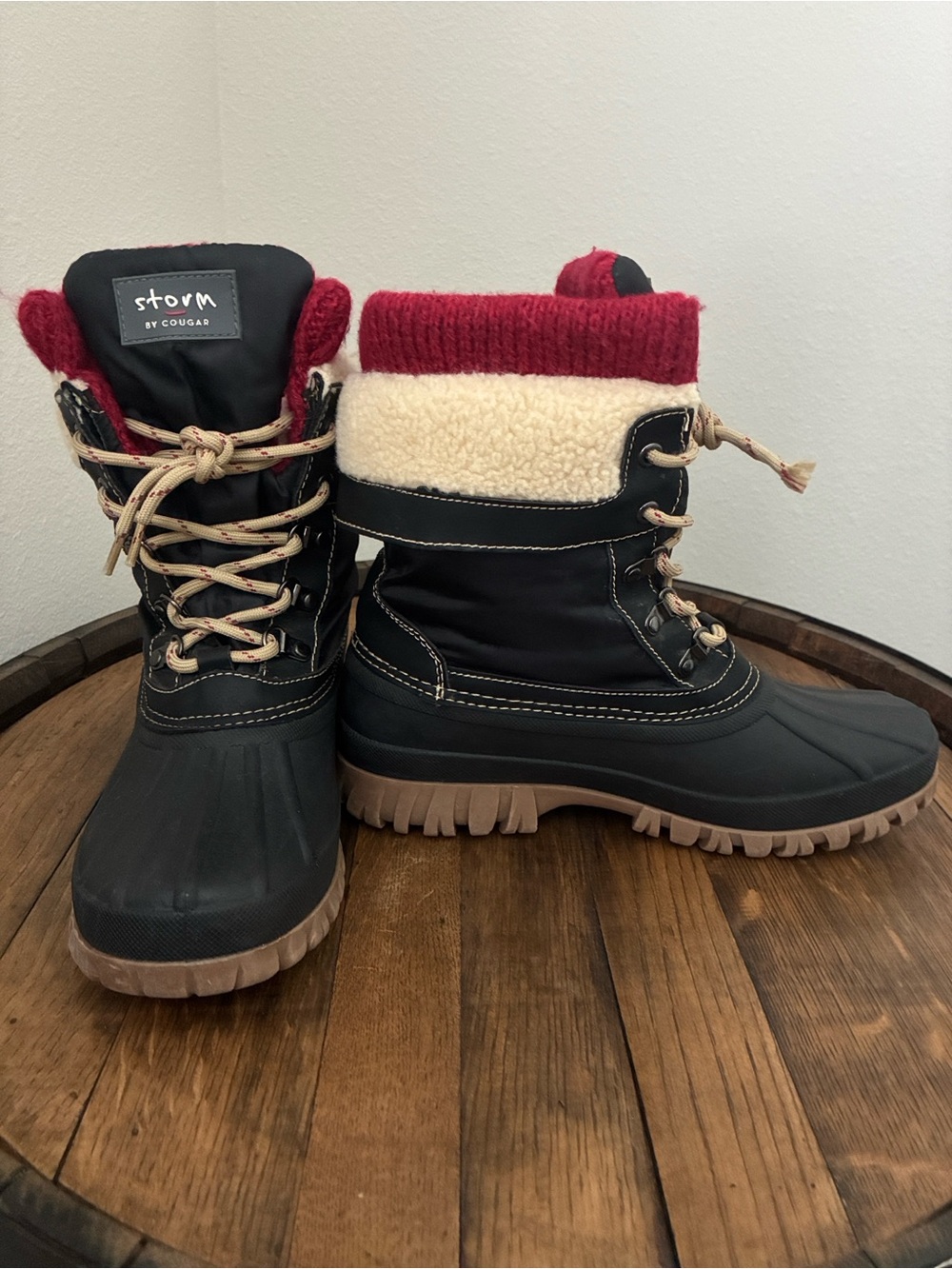 Cougar Storm Women's Black Winter Boots with Red Cuff